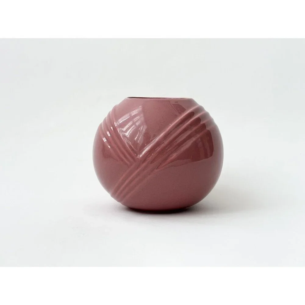 Dusty Rose Minimalist Bulbous Glazed Pottery Midcentury Modern 1980's Vase